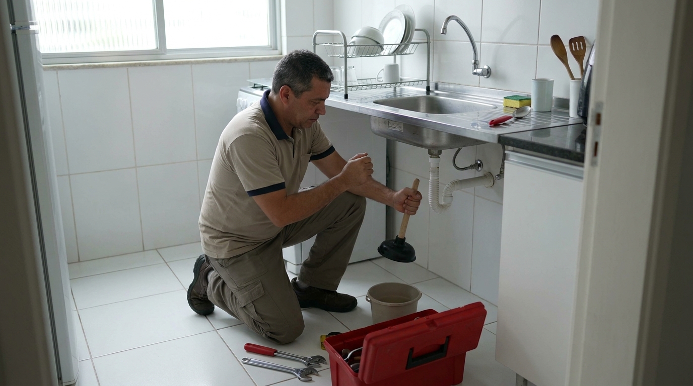 Desentupimento de pia residencial em Olinda‑PE