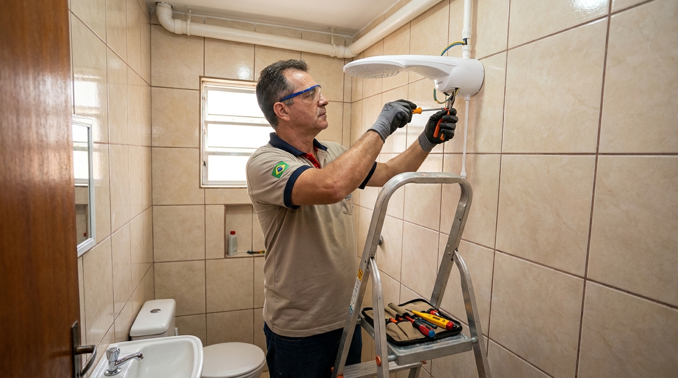 Instalação de chuveiro no banheiro em Olinda‑PE