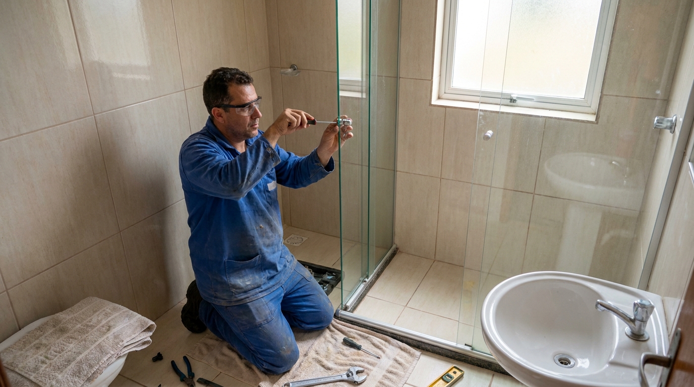 Técnico realizando manutenção de box em Olinda‑PE